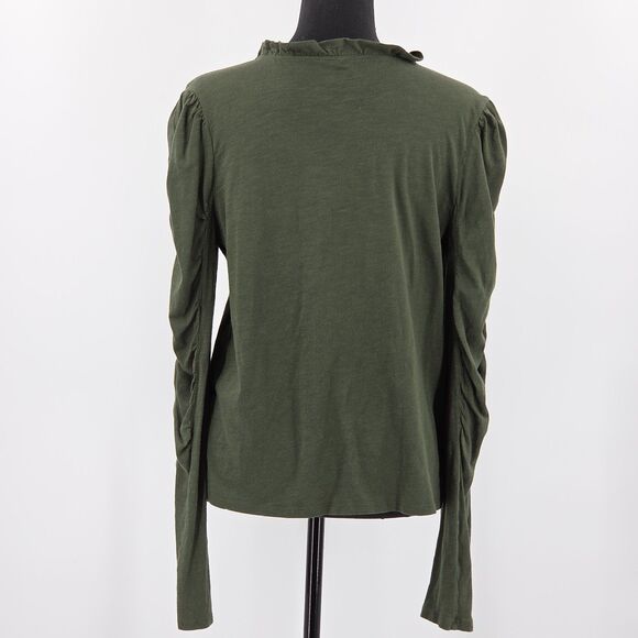 Maeve Ruched Long Sleeve Top Womens Size Medium Drab Olive Green Fall Boho Work - Picture 4 of 9